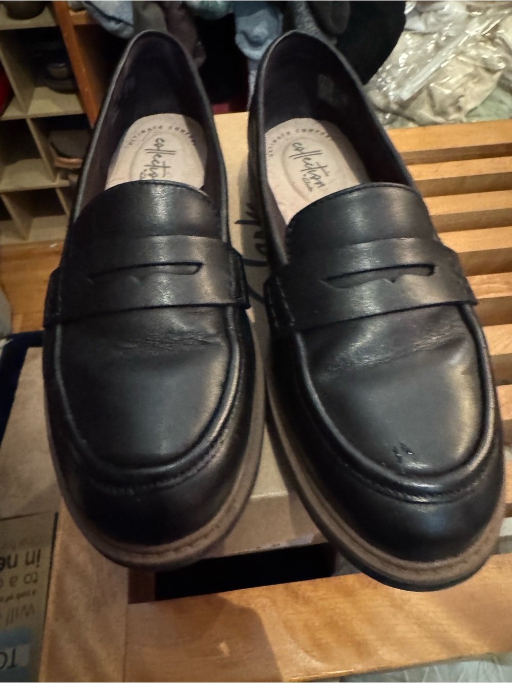 Clarks Black Leather Penny Slip-On Loafers